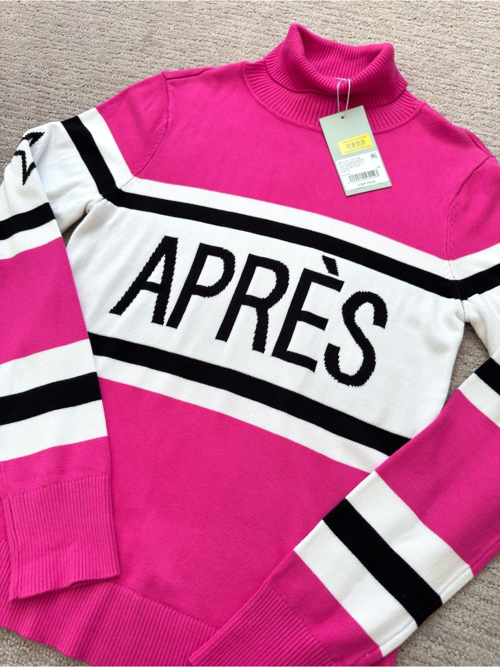 ANTONIO MELANI Après Ski Bright Pink Turtleneck Sweater Star Graphic Size M NWT